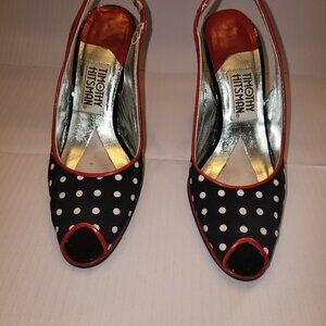 Timothy Hitsman 7-1/2 black and white polka dot trimmed in red